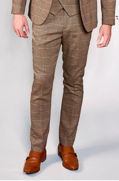 Marc Darcy DX7 Tan Tweed Check Slim Fit Trousers