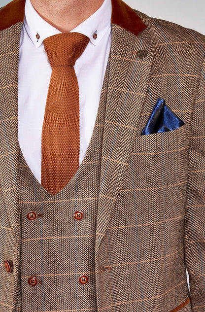 Marc Darcy DX7 Tan Tweed Check Slim Fit Blazer