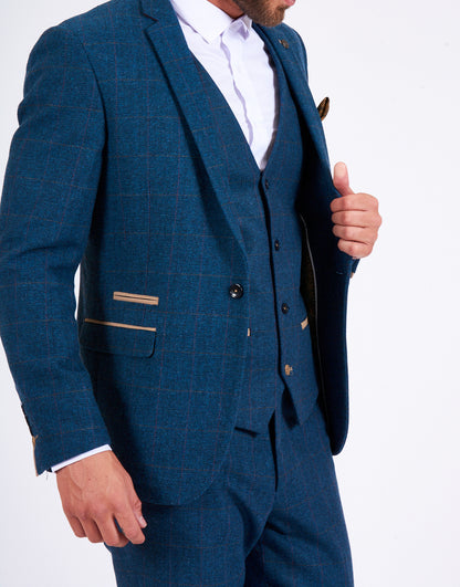 Marc Darcy Dion Blue Tweed Check Blazer