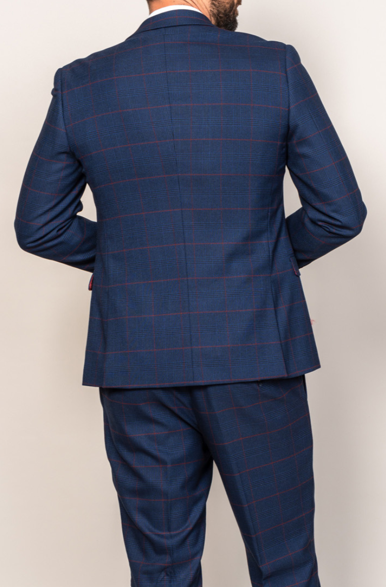 Marc Darcy Edinson Navy Wine Check Blazer