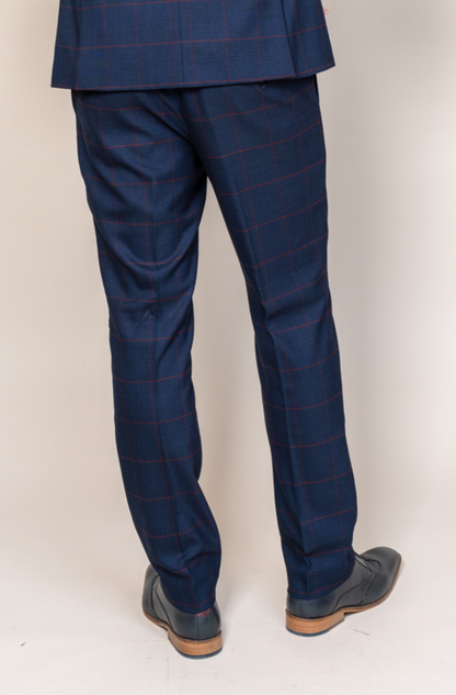 Marc Darcy Edinson Navy Wine Check Trousers