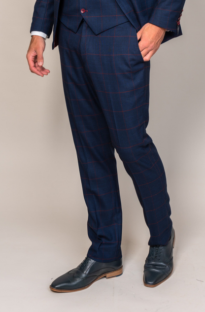 Marc Darcy Edinson Navy Wine Check Trousers