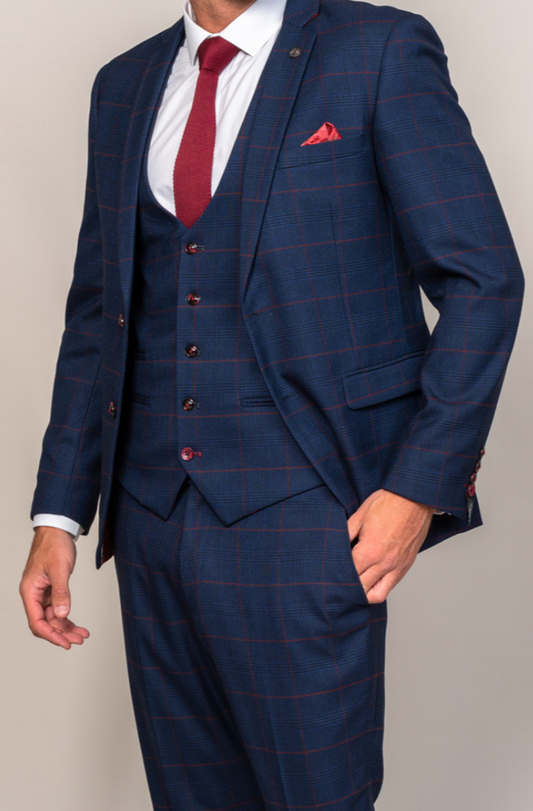 Marc Darcy Edinson Navy Wine Check Blazer