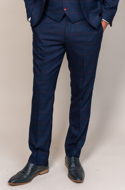 Marc Darcy Edinson Navy Wine Check Trousers