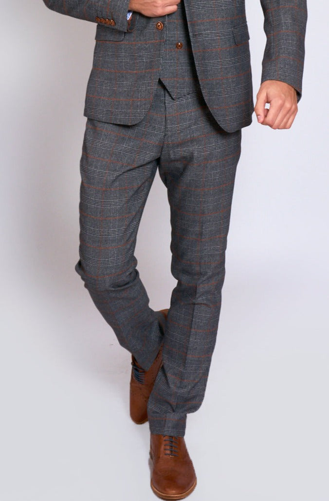 Marc Darcy Jenson Grey Check Slim Fit Trousers