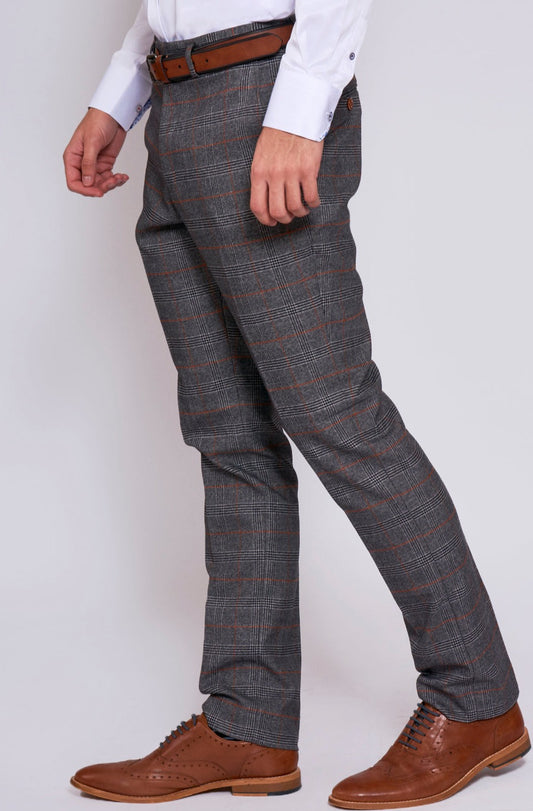 Marc Darcy Jenson Grey Check Slim Fit Trousers