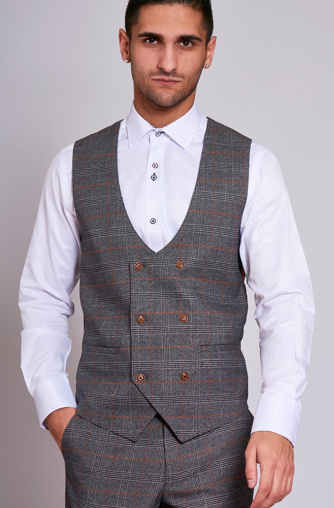 Marc Darcy Jenson Grey Check Slim Fit Waistcoat