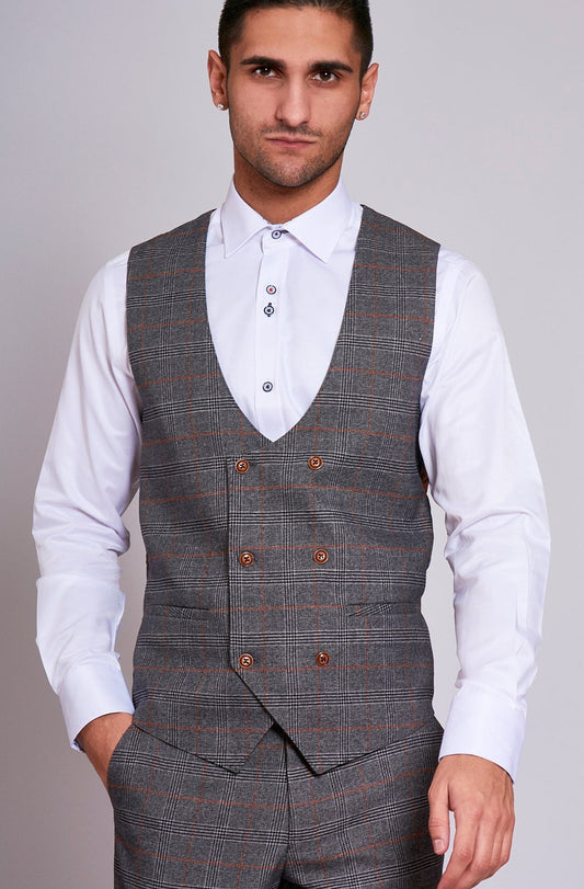 Marc Darcy Jenson Grey Check Slim Fit Waistcoat