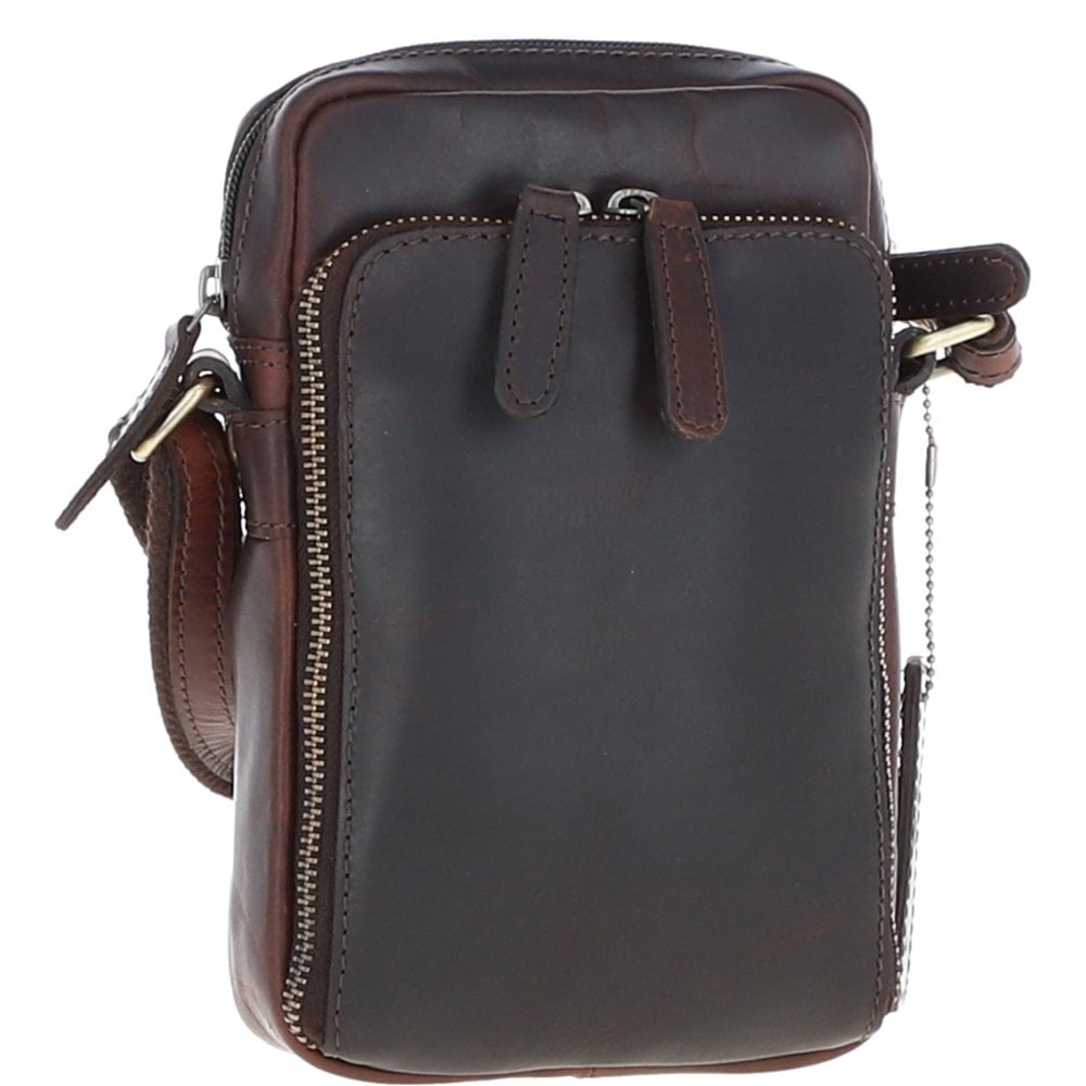 Ashwood Mens Leather Crossbody Smartphone Bag K-41 Brown