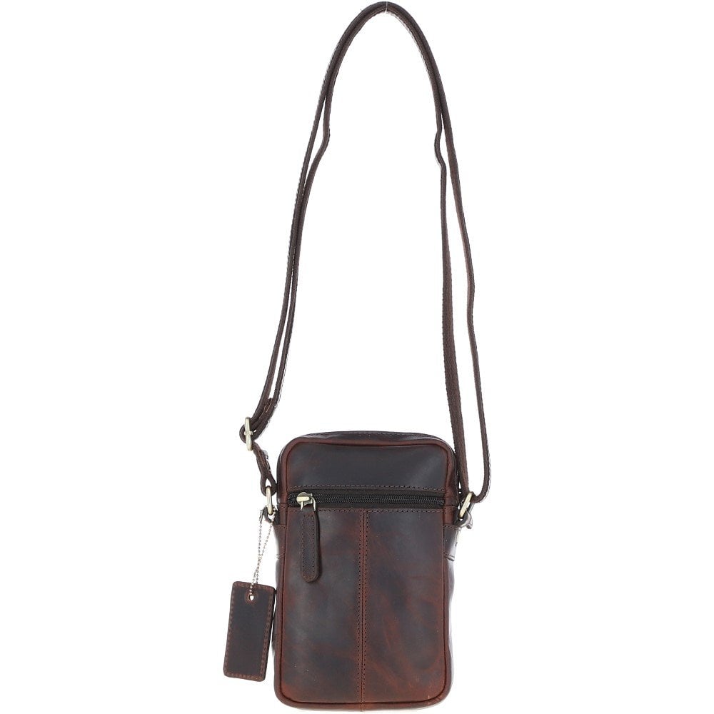 Ashwood Mens Leather Crossbody Smartphone Bag K-41 Brown