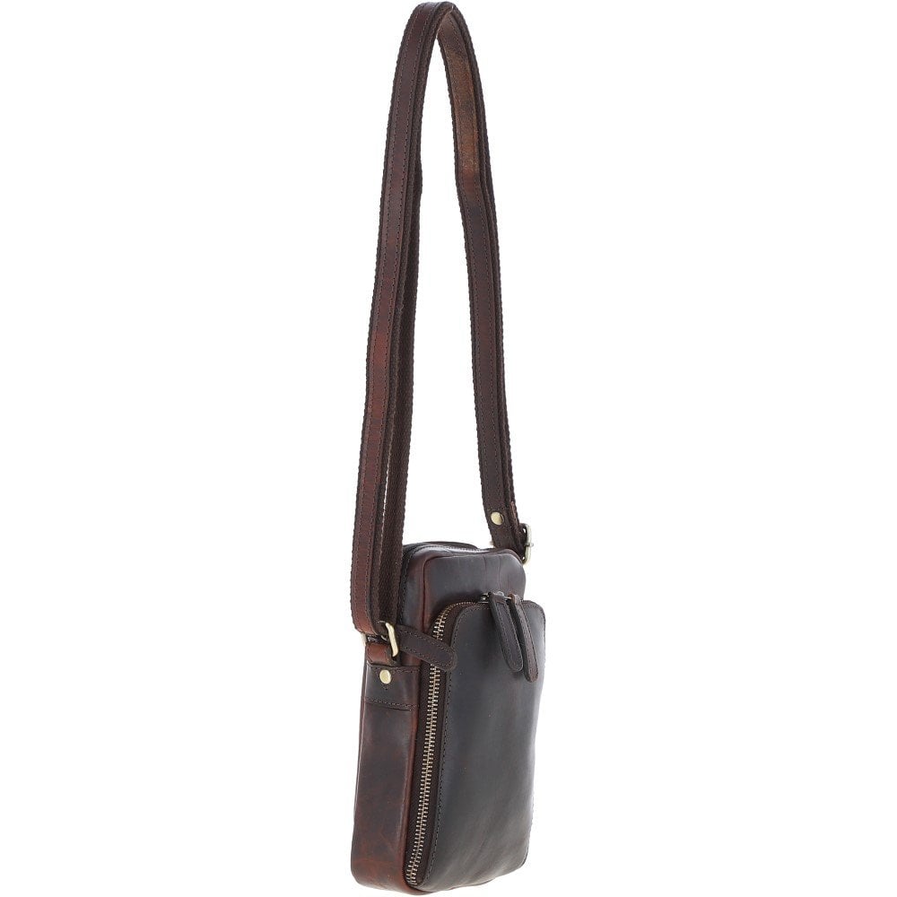Ashwood Mens Leather Crossbody Smartphone Bag K-41 Brown