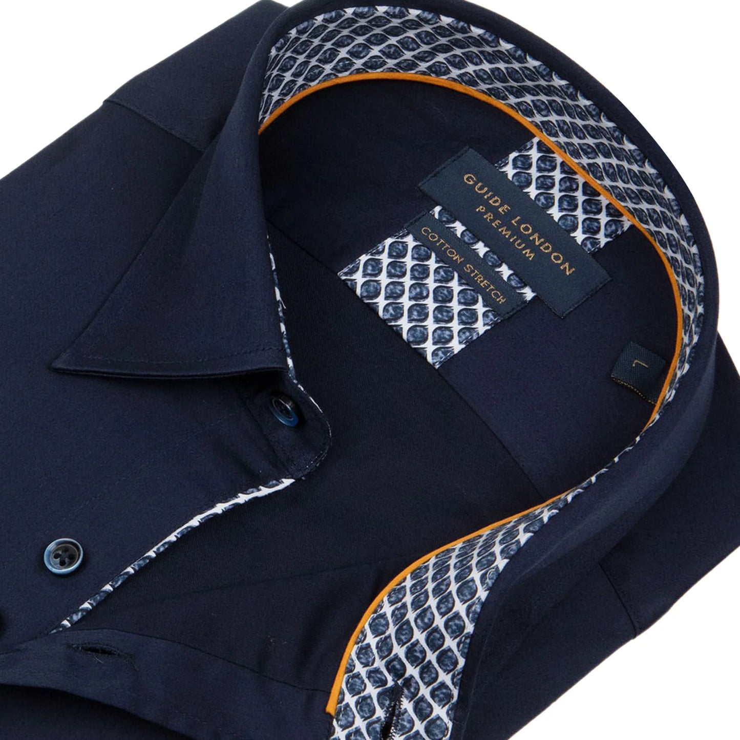 Guide London Mens Long Sleeve Cotton Elastane Shirt in Navy - LS76767