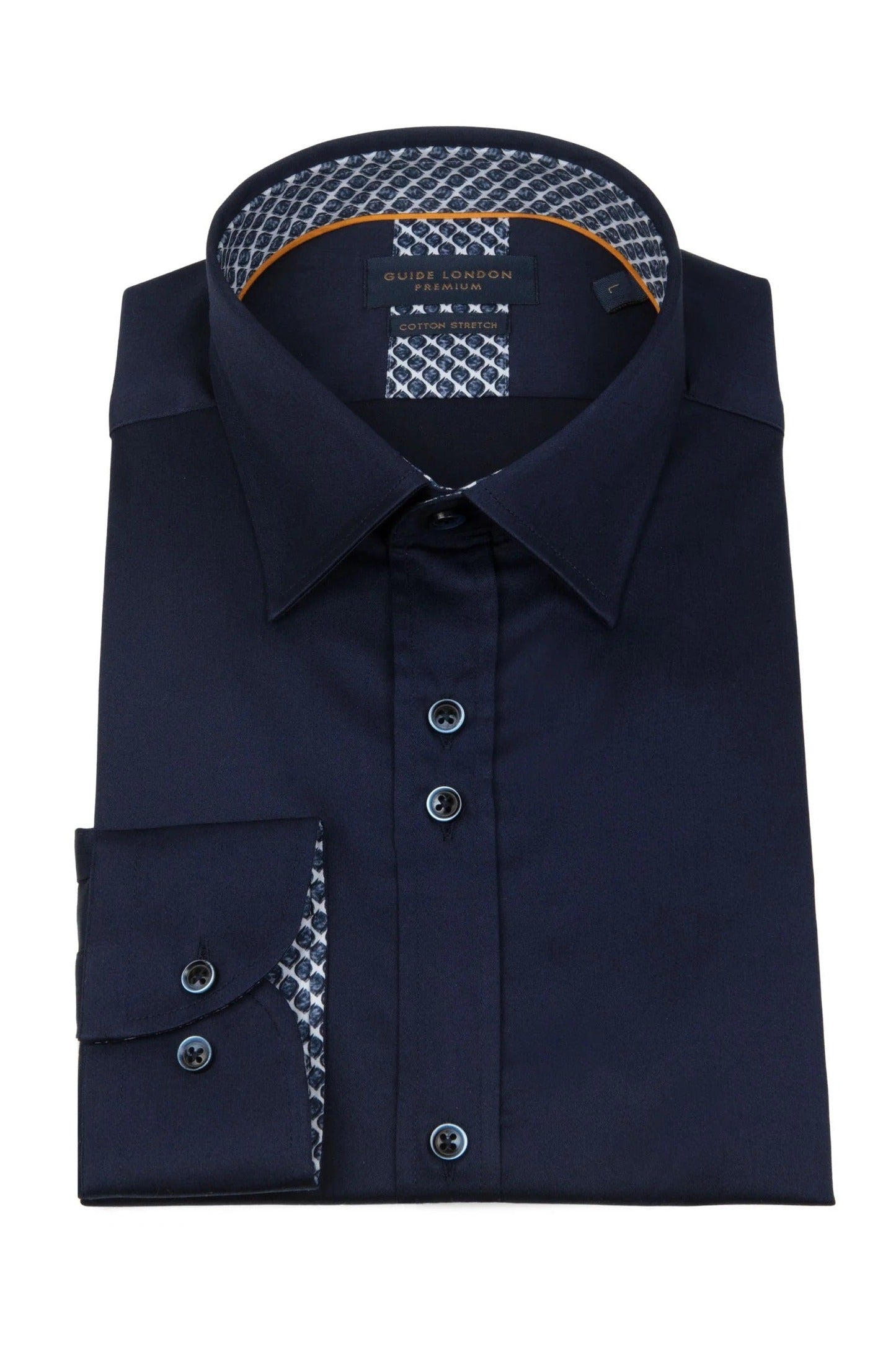 Guide London Mens Long Sleeve Cotton Elastane Shirt in Navy - LS76767