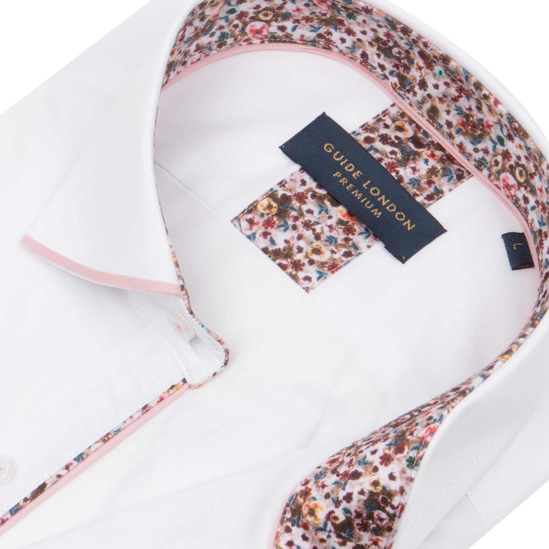 Guide London Long Sleeve Panelled Collar End On End Shirt LS76769 - White/Pink