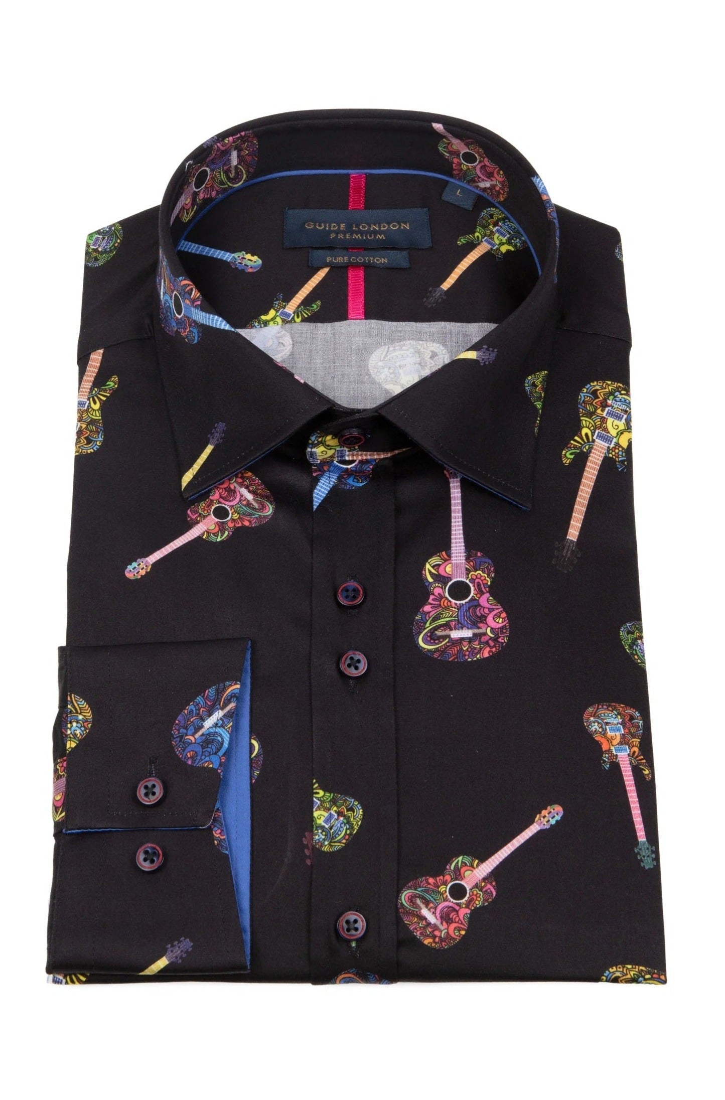 Guide London Violin Long Sleeve Cotton Shirt LS76743 - Black/Multicolour