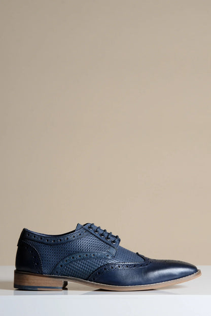 Marc Darcy Brandon Navy Blue Leather Brogue Shoes