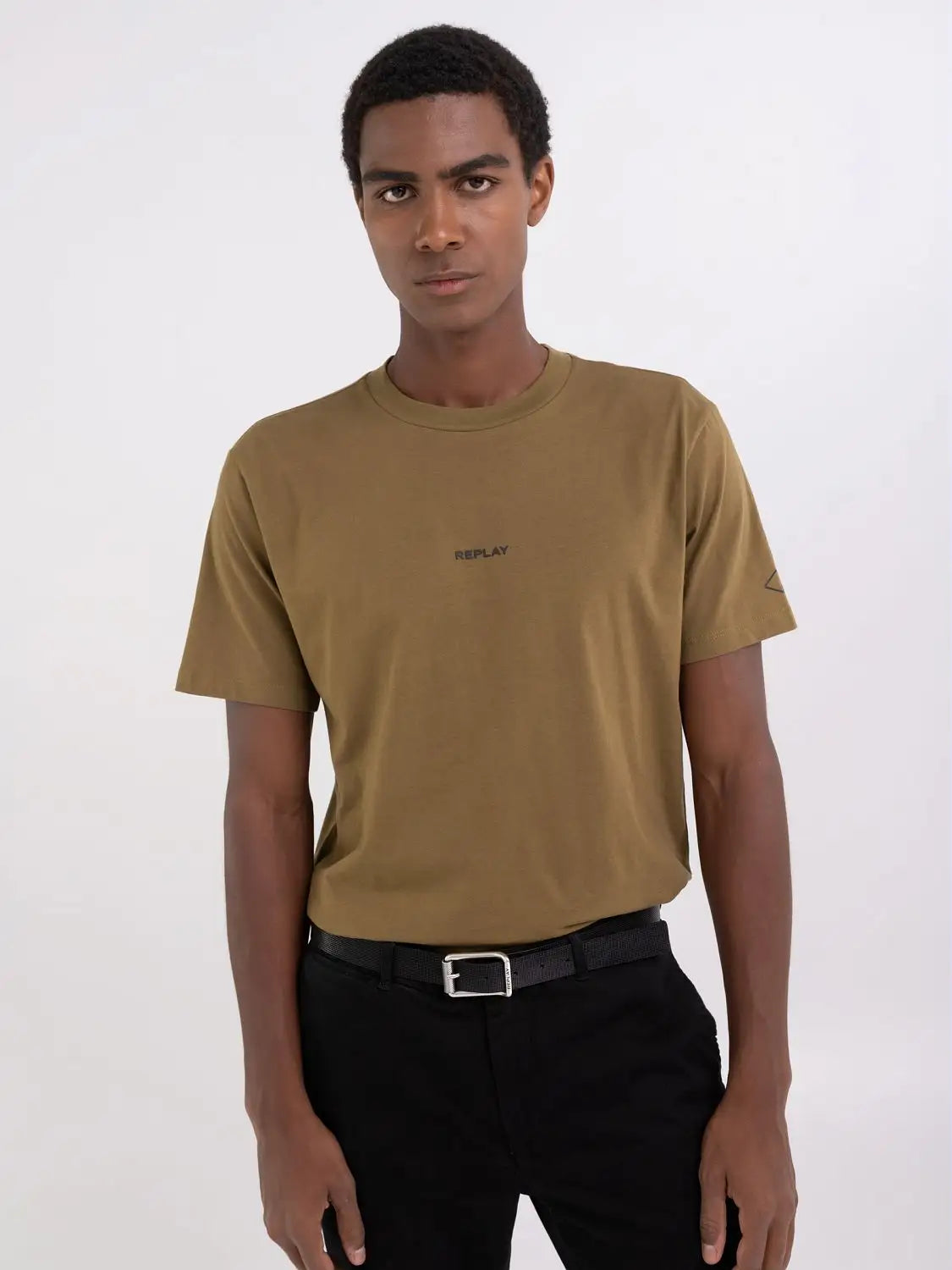 Replay Crewneck T-Shirt with Logo Print Army Green - M6644 .000.2660