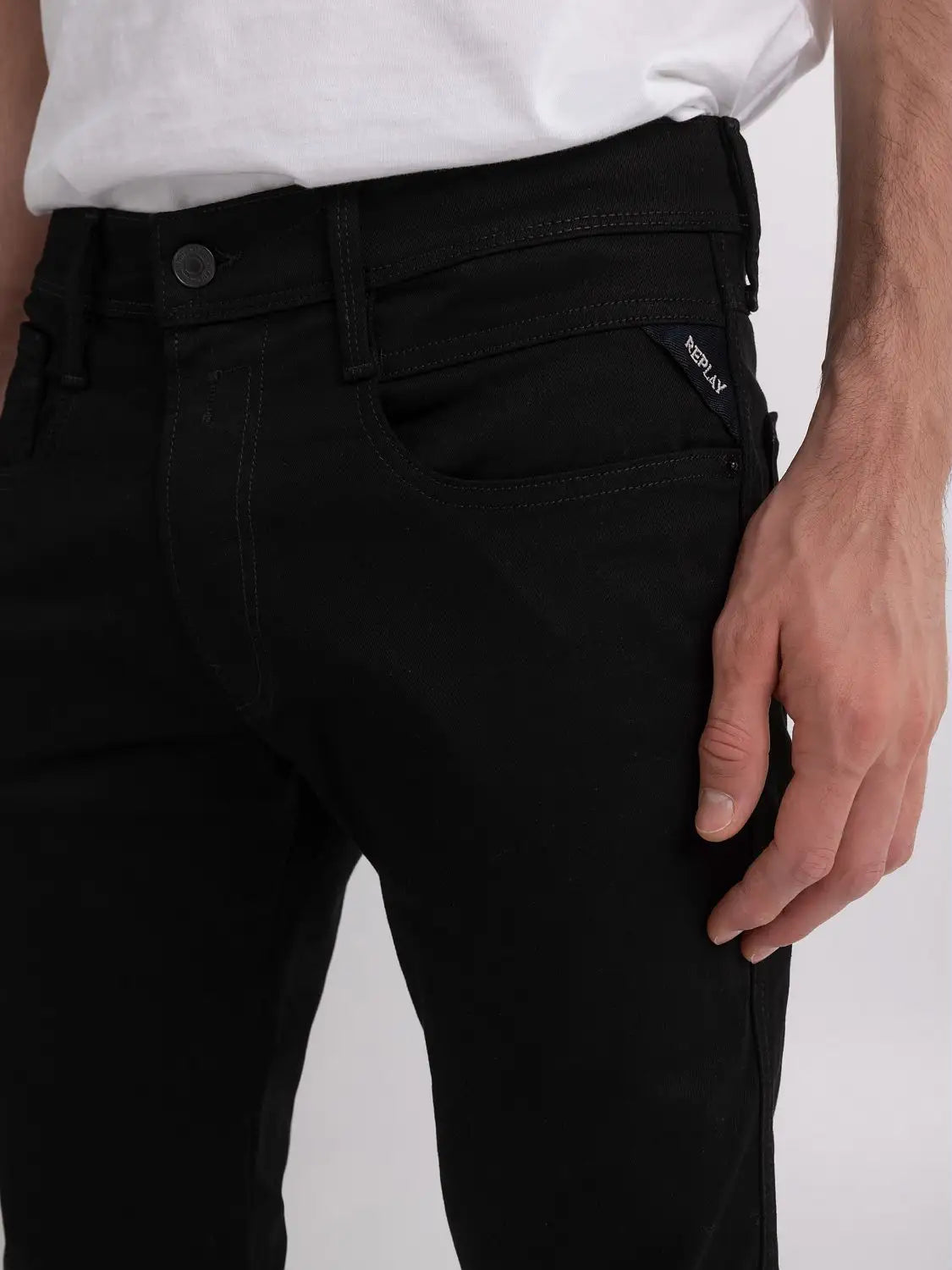 Replay Slim Fit Anbass Hyperflex Black Jeans - M914Y.000.661 FB1
