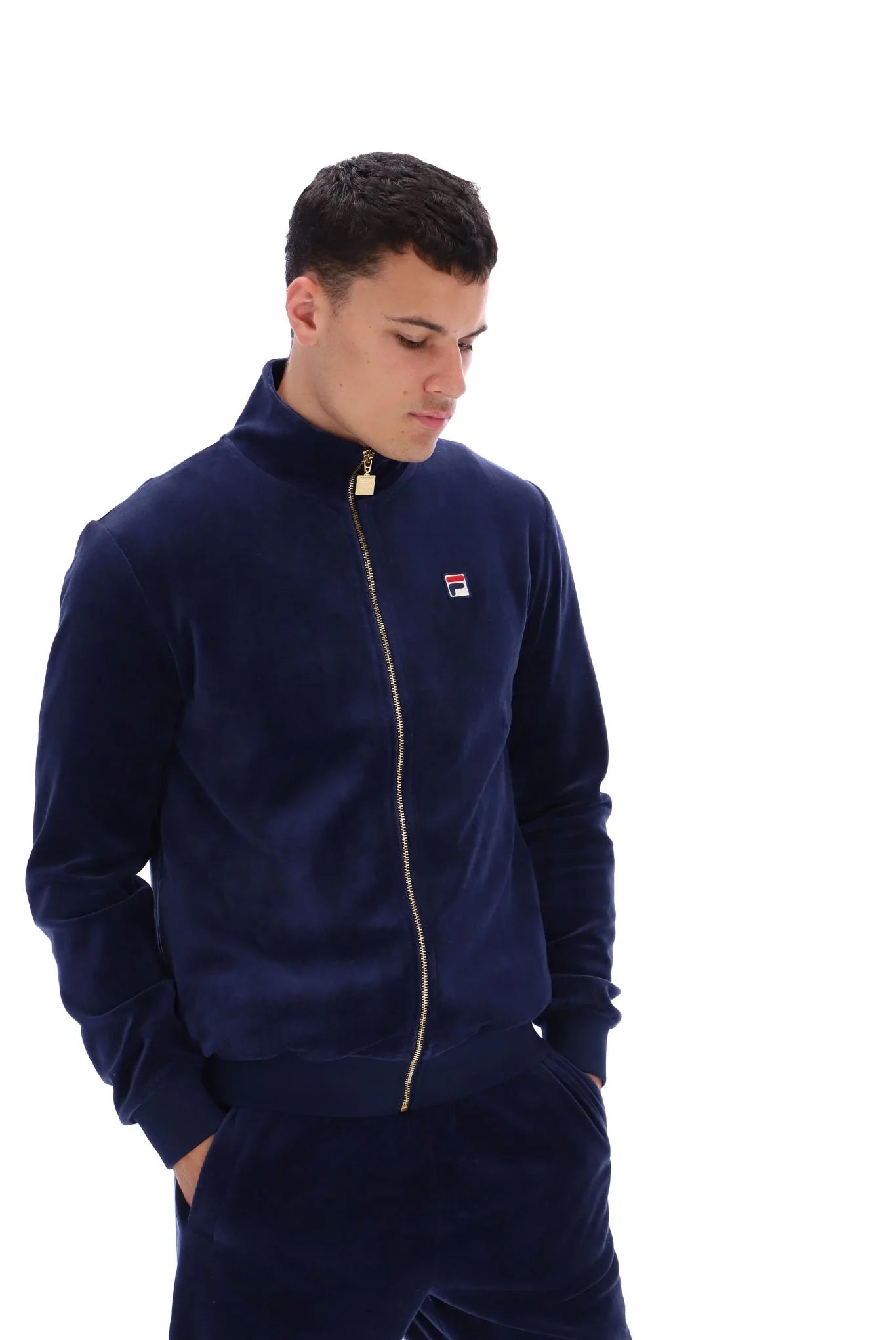 Fila Marc Velour Track Jacket with Gold Trims in Fila Navy - FW231MH033-410 #dr.kruger #dr kruger #dr kruger