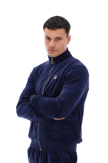 Fila Marc Velour Track Jacket with Gold Trims in Fila Navy - FW231MH033-410 #dr.kruger #dr kruger #dr kruger