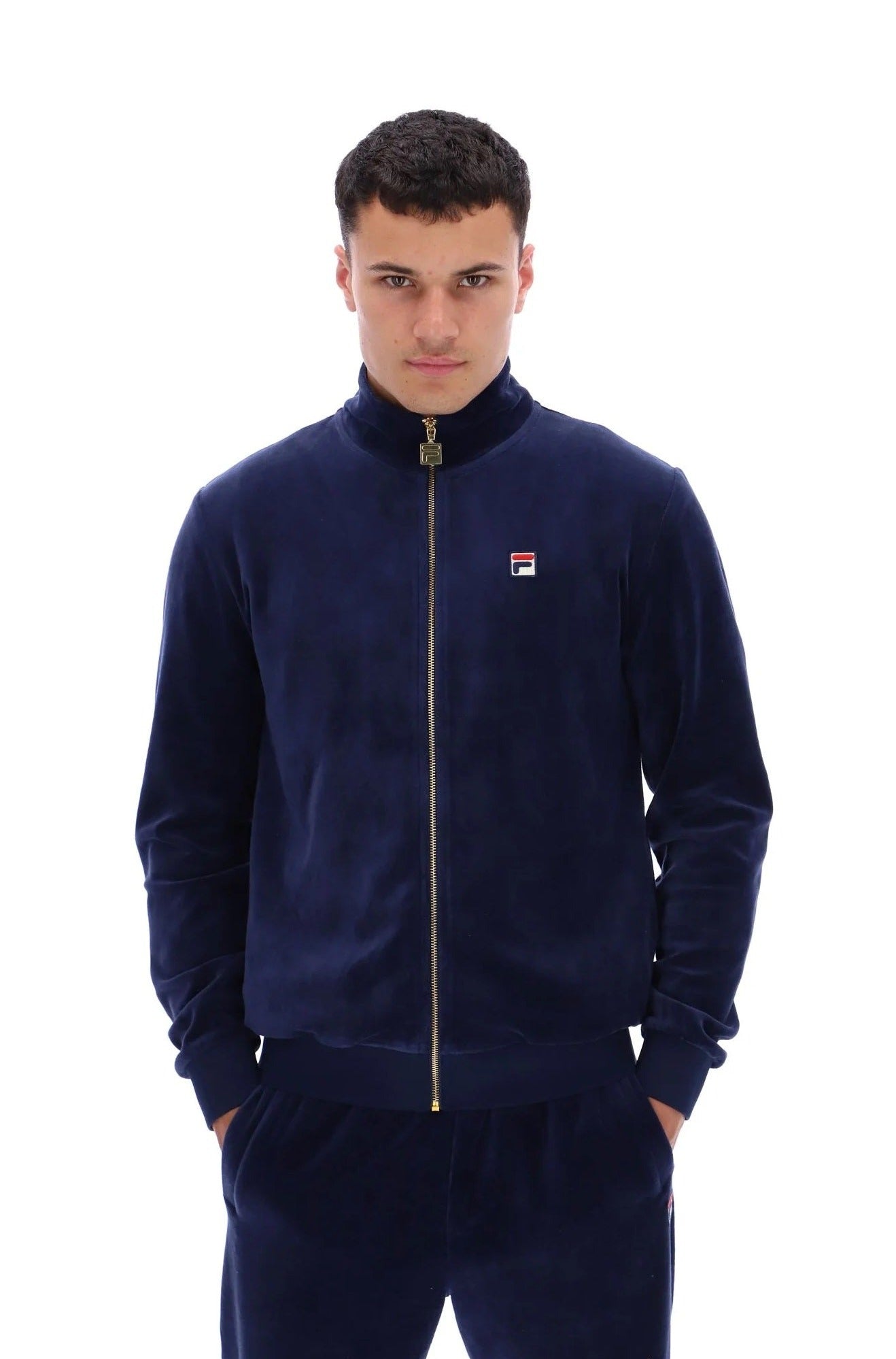 Fila Marc Velour Track Jacket with Gold Trims in Fila Navy - FW231MH033-410 #dr.kruger #dr kruger #dr kruger
