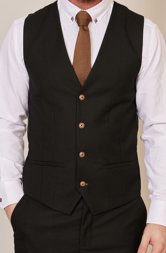 Marc Darcy Max Black Single Breasted Waistcoat