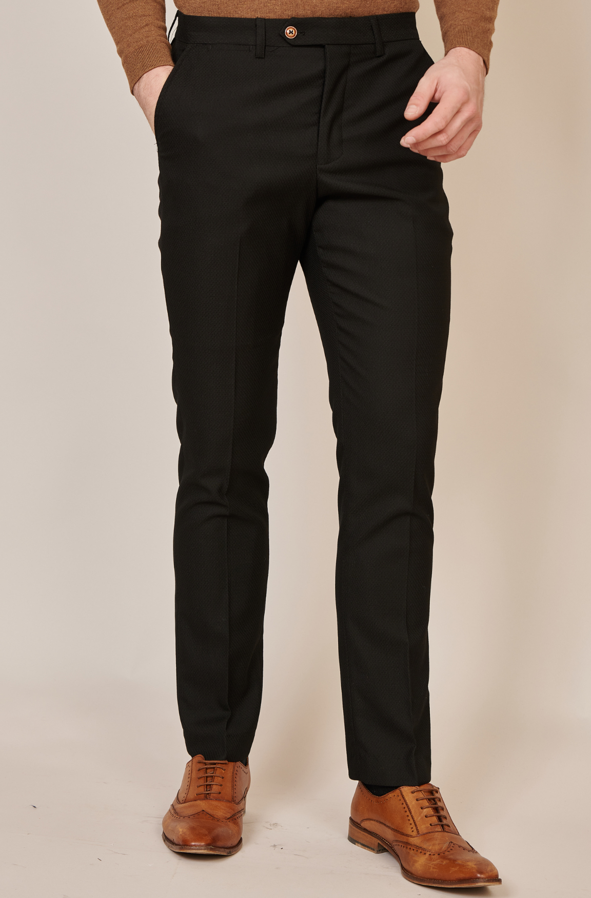 Marc Darcy Max Black Slim Fit Flat Front Trousers