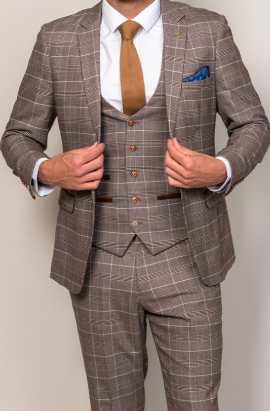 Marc Darcy Ray Tan Check Slim Fit Single Breasted Blazer