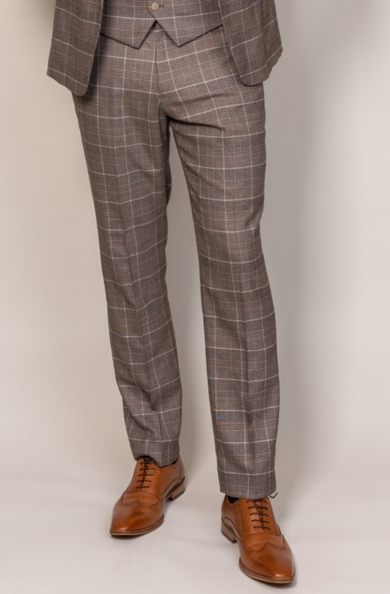 Marc Darcy Ray Tan Check Slim Fit Trousers