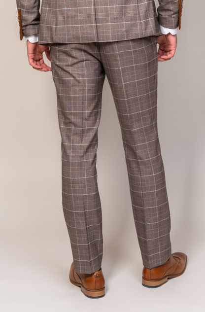 Marc Darcy Ray Tan Check Slim Fit Trousers