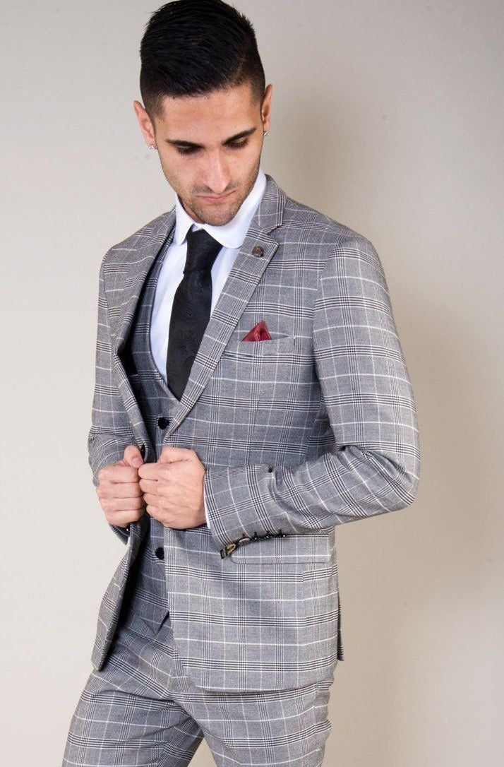 Marc Darcy Ross Grey Check Slim Fit Blazer