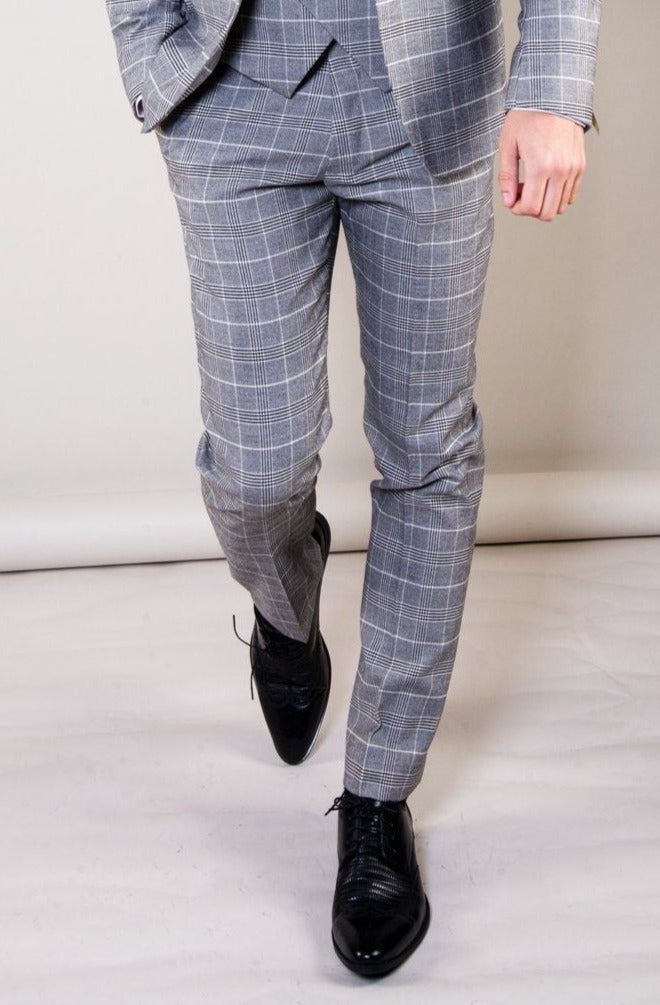 Marc Darcy Ross Grey Check Slim Fit Trousers