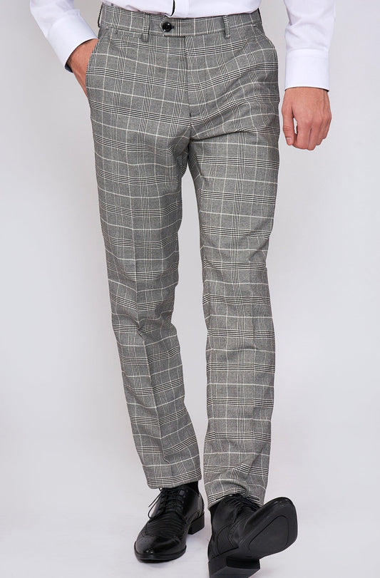 Marc Darcy Ross Grey Check Slim Fit Trousers