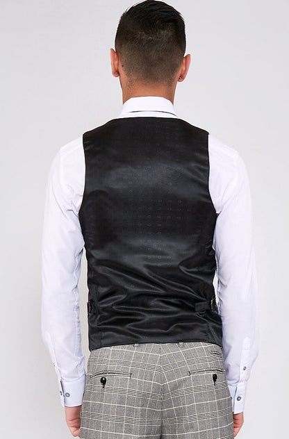 Marc Darcy Ross Grey Check Double Breasted Waistcoat