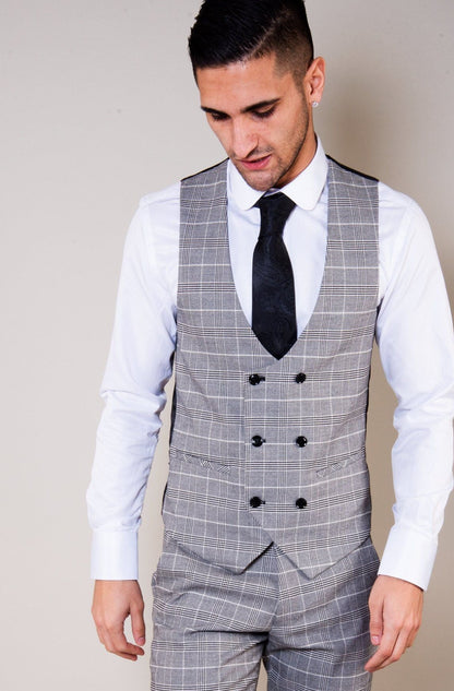 Marc Darcy Ross Grey Check Double Breasted Waistcoat