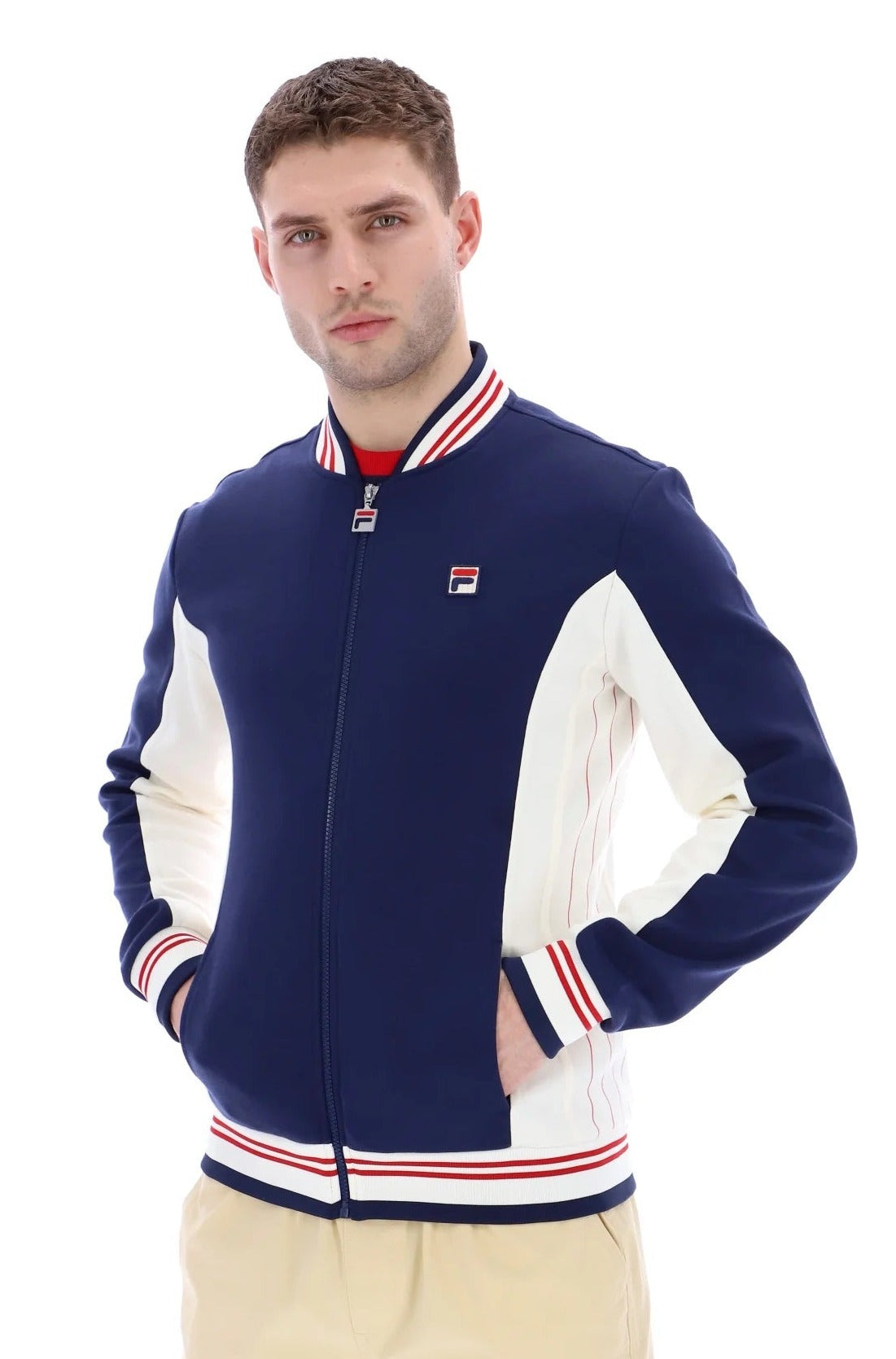 Fila Settanta Baseball Track Jacket in Fila Navy/Gardenia/Fila Red - LM161RN1-411 #drkruger #dr.kruger #dr kruger