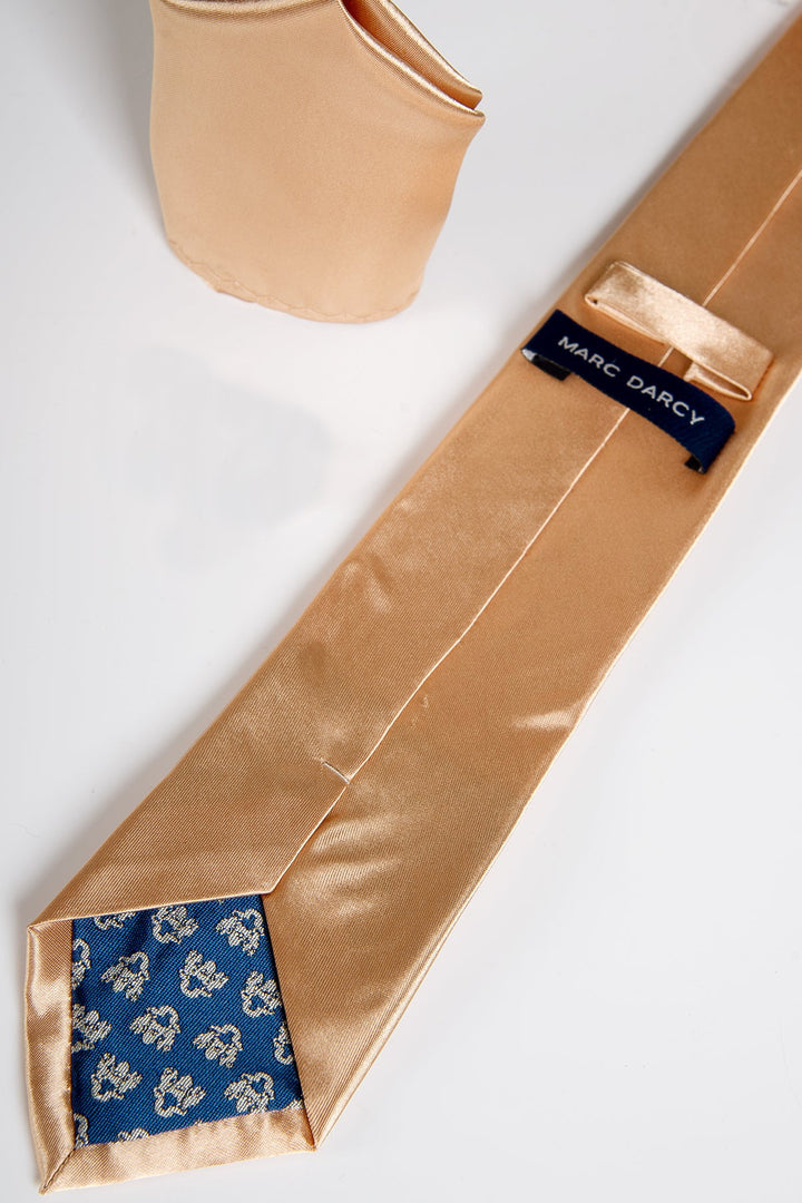 Marc Darcy Stanley Satin Tie and Pocket Square Set in Gold