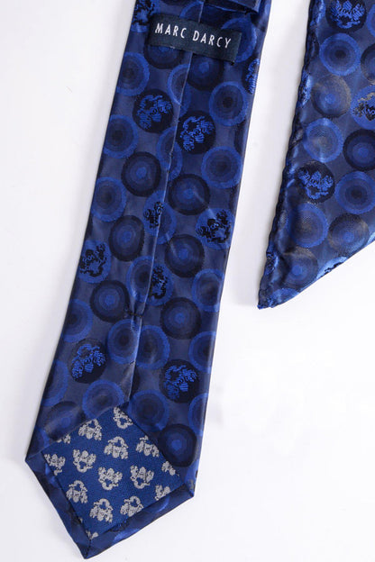 Marc Darcy Bubbles Circle Print Tie and Pocket Square Set Navy