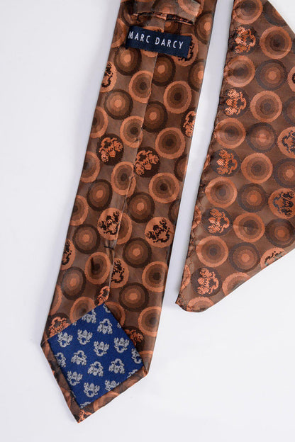 Marc Darcy Bubbles Circle Print Tie and Pocket Square Set Orange