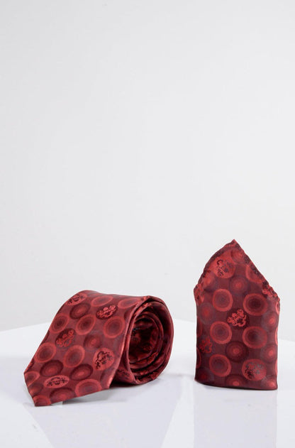 Marc Darcy Bubbles Circle Print Tie and Pocket Square Set Wine