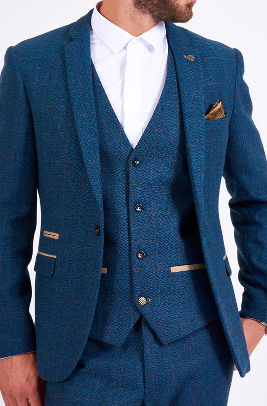 Marc Darcy Dion Blue Tweed Check Blazer