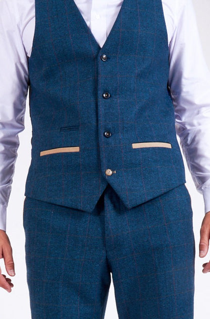 Marc Darcy Dion Blue Tweed Check Waistcoat