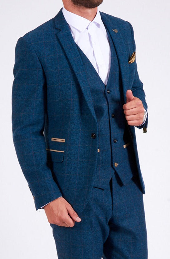 Marc Darcy Dion Blue Tweed Check Blazer