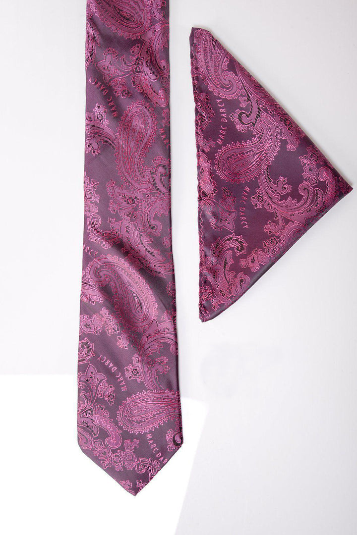 Marc Darcy MD Paisley Tie and Pocket Square Set Berry