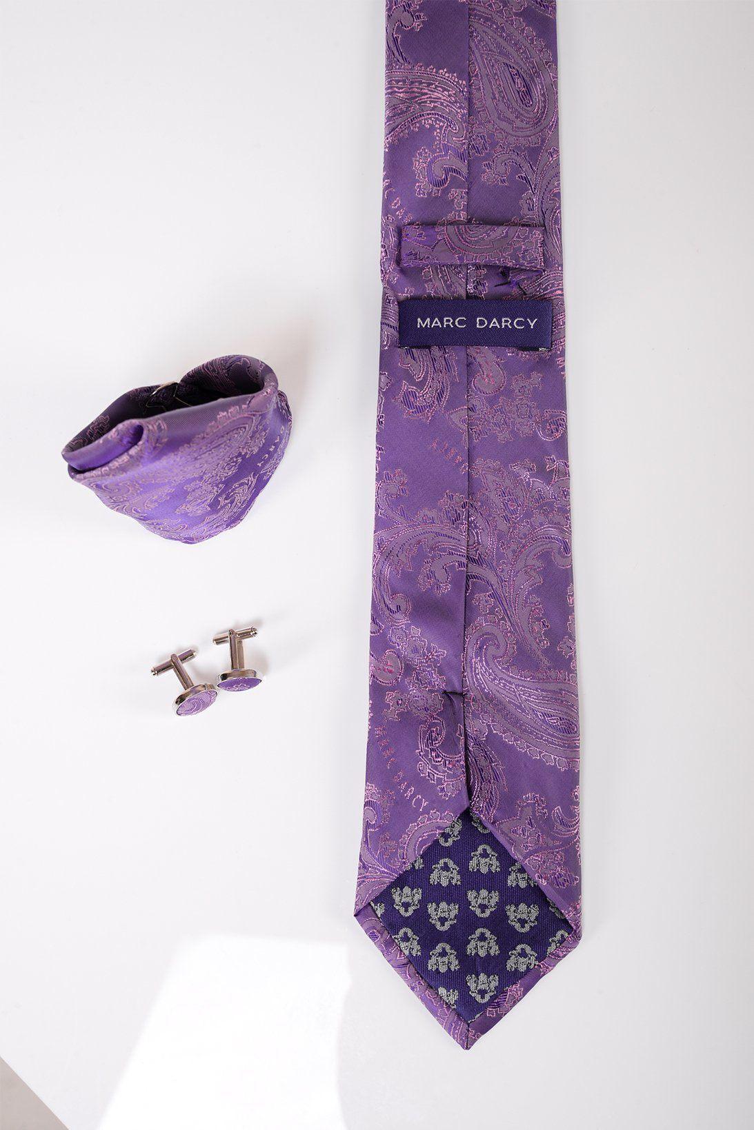 Marc Darcy MD Paisley Tie and Pocket Square Set Purple