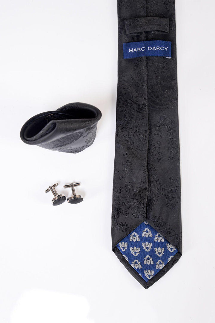 Marc Darcy MD Paisley Tie and Pocket Square Set Black