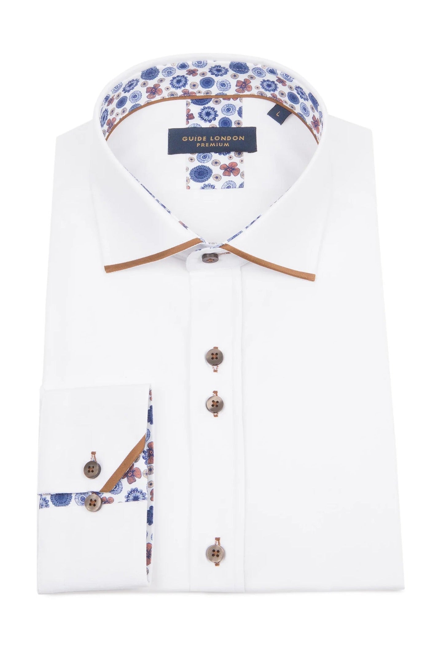 Guide London Long Sleeve Contrast Collar Tip Shirt LS76586 - White/Tan